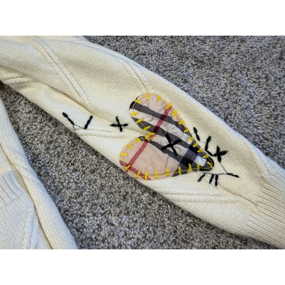 ebossy Cardigan Sweater Womens XS Cream Patchwork Dream Sport Cable Knit - Picture 6 of 8